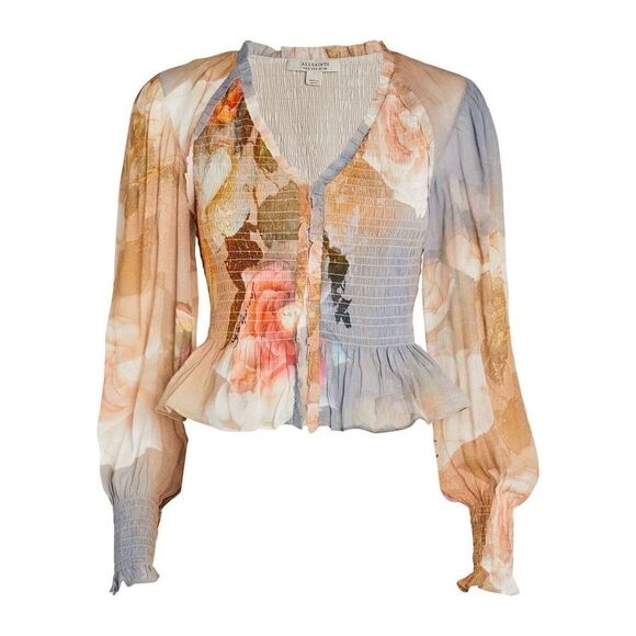 AllSaints blue Maya Rosalia Blouse Floral sz 8 - Picture 1 of 15